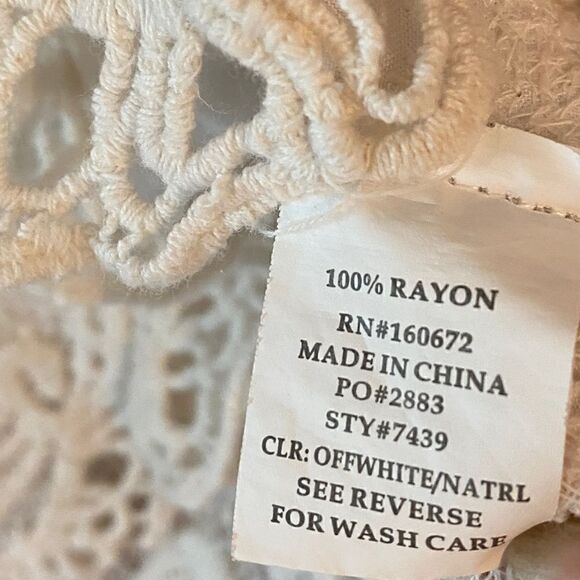 SpiaggiaDolce Sz S Beige Boho Embroidered Lace Angel Sleeves Relaxed Fit Top - Picture 6 of 7